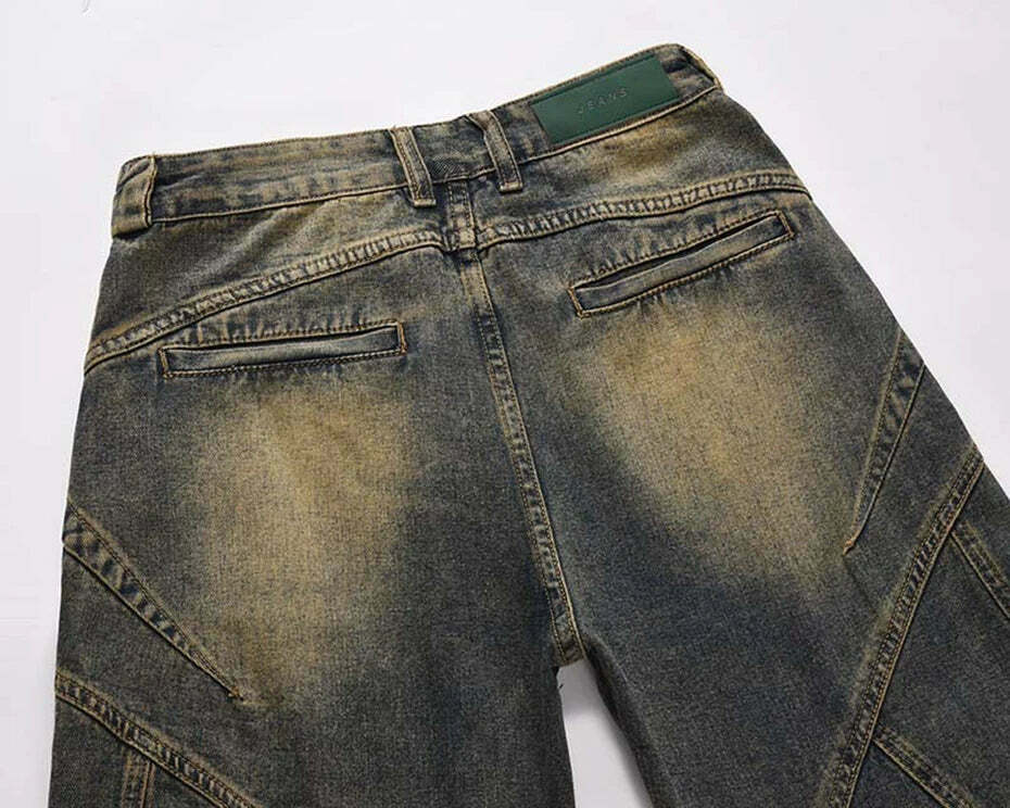 Vintage Wash Wavy Seam Jeans - Y2K Aesthetic Denim Skirt Set - Coquette Style Fashion