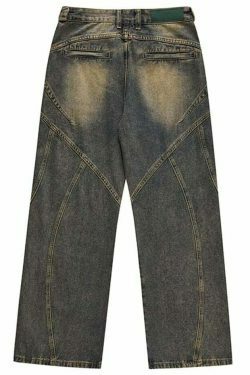 Vintage Wash Wavy Seam Jeans - Y2K Aesthetic Denim Skirt Set - Coquette Style Fashion