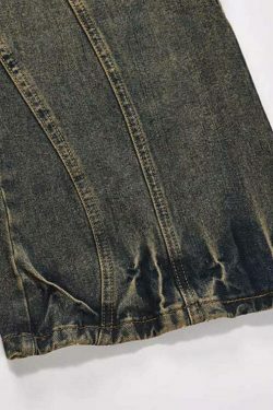 Vintage Wash Wavy Seam Jeans - Y2K Aesthetic Denim Skirt Set - Coquette Style Fashion