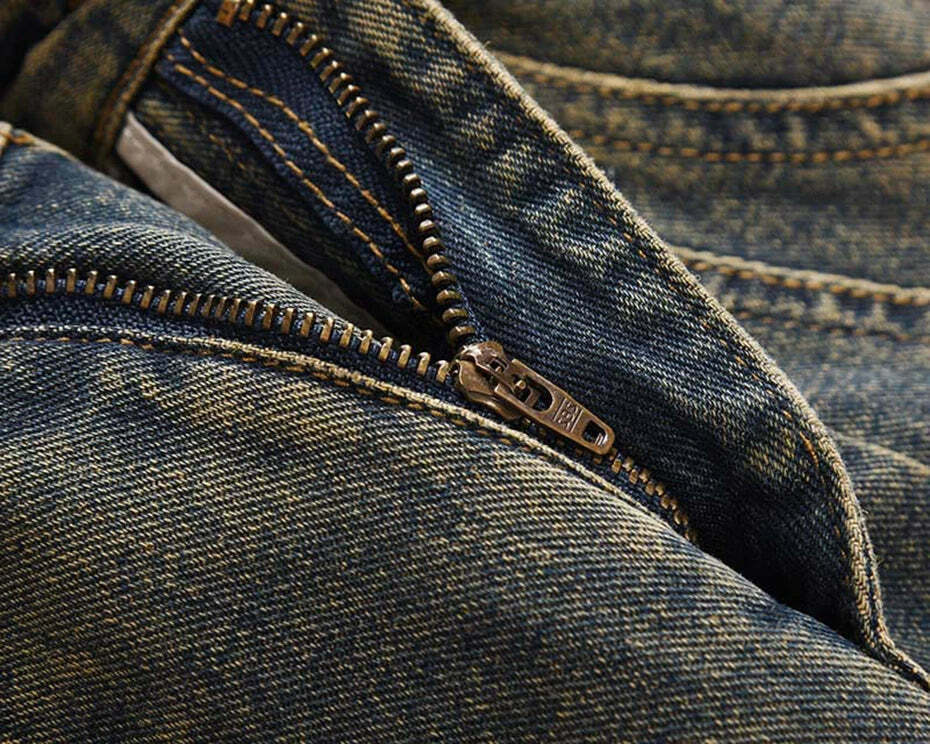 Vintage Wash Wavy Seam Jeans - Y2K Aesthetic Denim Skirt Set - Coquette Style Fashion