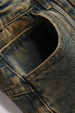 Vintage Wash Wavy Seam Jeans - Y2K Aesthetic Denim Skirt Set - Coquette Style Fashion