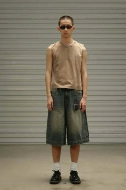 Vintage Wash Workwear Cargo Skirt - Y2K Aesthetic Grunge Style for Women