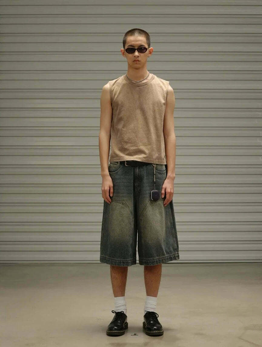 Vintage Wash Workwear Cargo Skirt - Y2K Aesthetic Grunge Style for Women