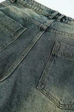 Vintage Wash Workwear Cargo Skirt - Y2K Aesthetic Grunge Style for Women