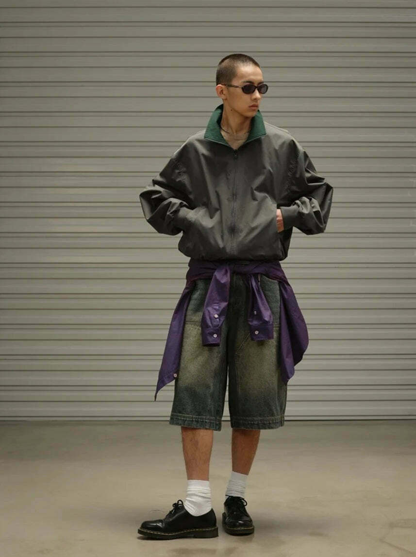 Vintage Wash Workwear Cargo Skirt - Y2K Aesthetic Grunge Style for Women