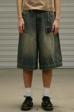 Vintage Wash Workwear Cargo Skirt - Y2K Aesthetic Grunge Style for Women