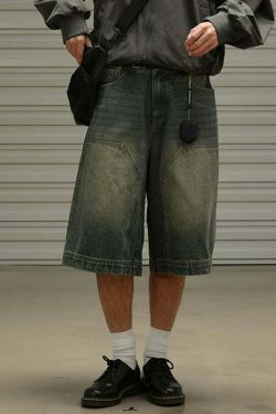 Vintage Wash Workwear Cargo Skirt - Y2K Aesthetic Grunge Style for Women