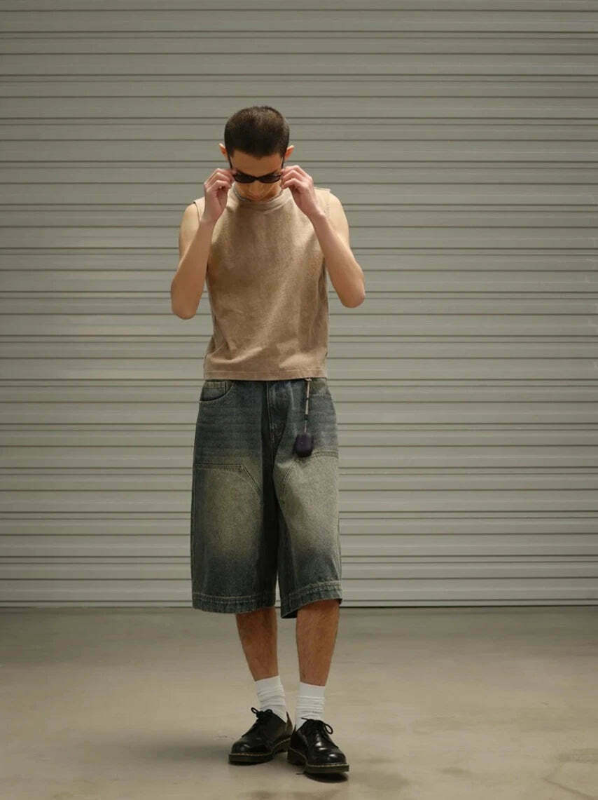 Vintage Wash Workwear Cargo Skirt - Y2K Aesthetic Grunge Style for Women