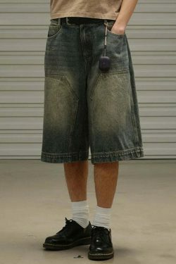 Vintage Wash Workwear Cargo Skirt - Y2K Aesthetic Grunge Style for Women