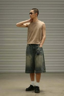 Vintage Wash Workwear Cargo Skirt - Y2K Aesthetic Grunge Style for Women
