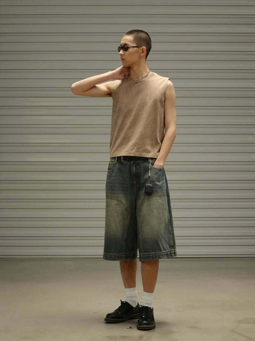 Vintage Wash Workwear Cargo Skirt - Y2K Aesthetic Grunge Style for Women