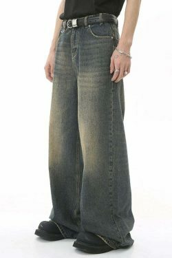 Vintage Washed Baggy Jeans: Y2K Aesthetic Denim - Coquette & Grunge