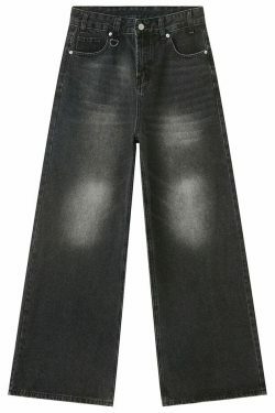 Vintage Washed Baggy Jeans: Y2K Aesthetic Denim - Coquette & Grunge