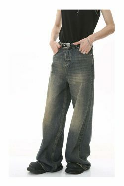 Vintage Washed Baggy Jeans: Y2K Aesthetic Denim - Coquette & Grunge