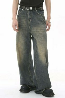 Vintage Washed Baggy Jeans: Y2K Aesthetic Denim - Coquette & Grunge