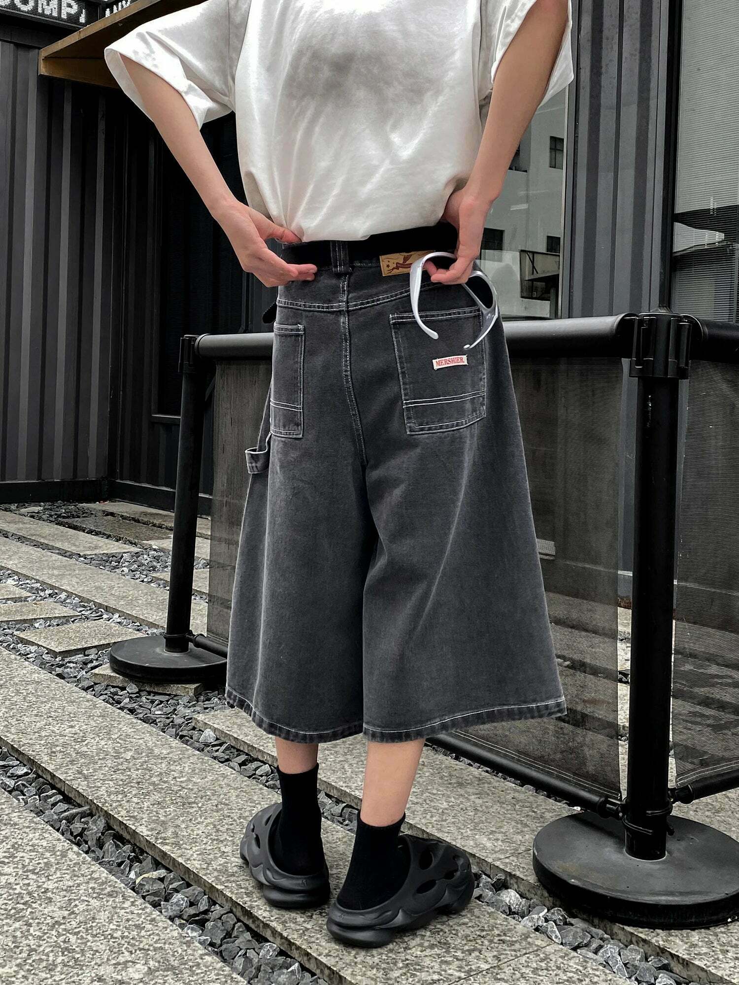 Vintage Washed Black Carpenter Jorts - Y2K Fashion Aesthetic with Grunge & Coquette Vibes Vintage Washed Black Carpenter Jorts - Y2K Fashion Aesthetic with Grunge & Coquette Vibes