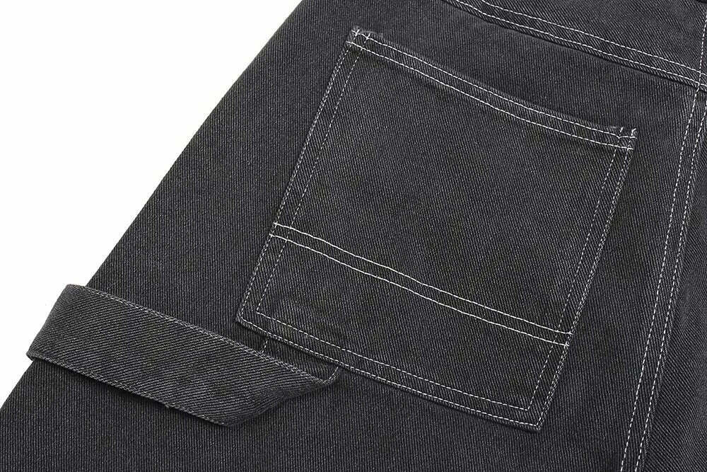 Vintage Washed Black Carpenter Jorts - Y2K Fashion Aesthetic with Grunge & Coquette Vibes Vintage Washed Black Carpenter Jorts - Y2K Fashion Aesthetic with Grunge & Coquette Vibes
