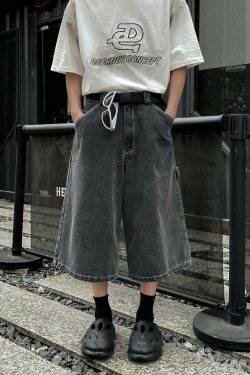 Vintage Washed Black Carpenter Jorts - Y2K Fashion Aesthetic with Grunge & Coquette Vibes