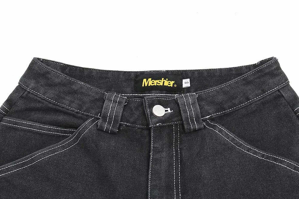 Vintage Washed Black Carpenter Jorts - Y2K Fashion Aesthetic with Grunge & Coquette Vibes Vintage Washed Black Carpenter Jorts - Y2K Fashion Aesthetic with Grunge & Coquette Vibes