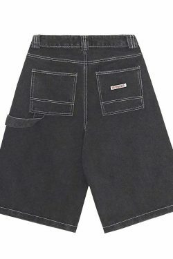 Vintage Washed Black Carpenter Jorts - Y2K Fashion Aesthetic with Grunge & Coquette Vibes