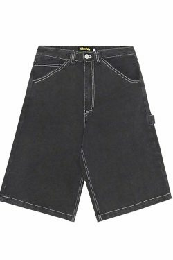 Vintage Washed Black Carpenter Jorts - Y2K Fashion Aesthetic with Grunge & Coquette Vibes