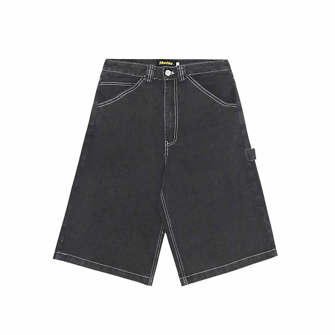 Vintage Washed Black Carpenter Jorts - Y2K Fashion Aesthetic with Grunge & Coquette Vibes Vintage Washed Black Carpenter Jorts - Y2K Fashion Aesthetic with Grunge & Coquette Vibes