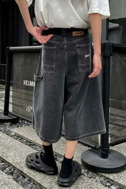 Vintage Washed Black Carpenter Jorts - Y2K Fashion Aesthetic with Grunge & Coquette Vibes