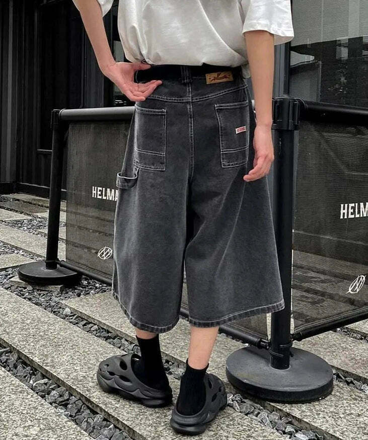 Vintage Washed Black Carpenter Jorts - Y2K Fashion Aesthetic with Grunge & Coquette Vibes Vintage Washed Black Carpenter Jorts - Y2K Fashion Aesthetic with Grunge & Coquette Vibes