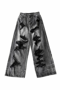 Vintage Washed Black Ripped Boyfriend Jeans - Y2K Aesthetic - Coquette Style -