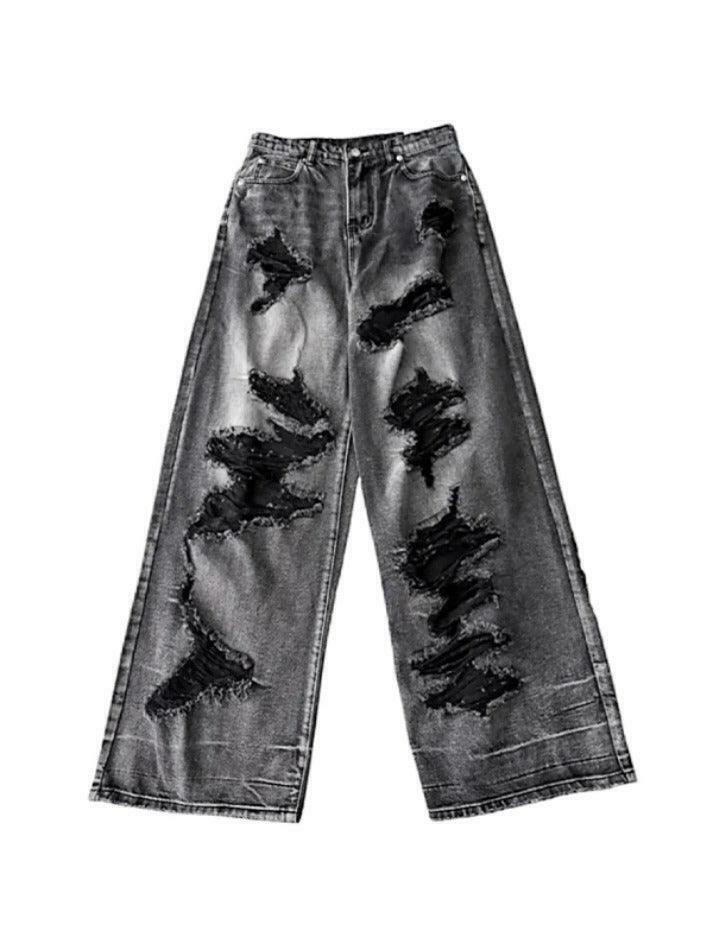 Vintage Washed Black Ripped Boyfriend Jeans - Y2K Aesthetic - Coquette Style - Vintage Washed Black Ripped Boyfriend Jeans - Y2K Aesthetic - Coquette Style -