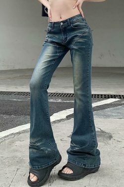 Vintage Washed Boot-Cut Jeans: Y2K Aesthetic Fashion - Coquette & Grunge
