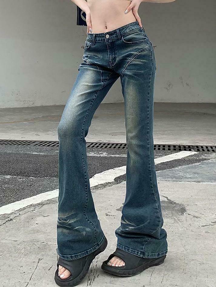 Vintage Washed Boot-Cut Jeans: Y2K Aesthetic Fashion - Coquette & Grunge