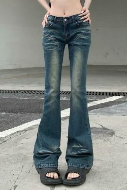 Vintage Washed Boot-Cut Jeans: Y2K Aesthetic Fashion - Coquette & Grunge