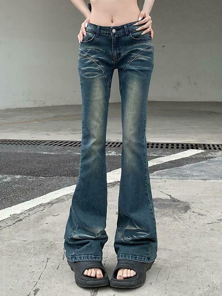 Vintage Washed Boot-Cut Jeans: Y2K Aesthetic Fashion - Coquette & Grunge