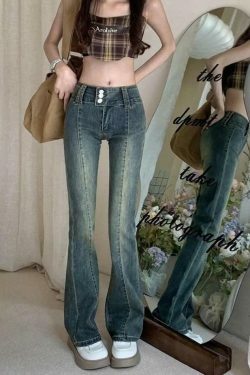 Vintage Washed Boot-Cut Jeans: Y2K Aesthetic Fashion - Coquette & Grunge