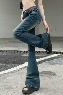 Vintage Washed Boot-Cut Jeans: Y2K Aesthetic Fashion - Coquette & Grunge
