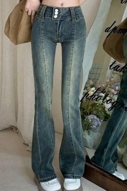 Vintage Washed Boot-Cut Jeans: Y2K Aesthetic Fashion - Coquette & Grunge