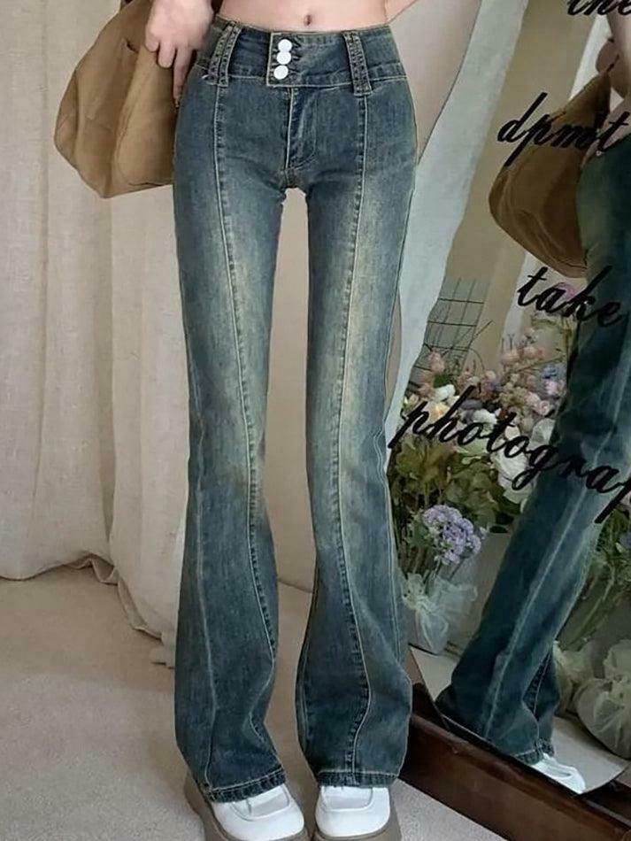 Vintage Washed Boot-Cut Jeans: Y2K Aesthetic Fashion - Coquette & Grunge