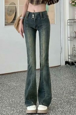 Vintage Washed Boot-Cut Jeans: Y2K Aesthetic Fashion - Coquette & Grunge