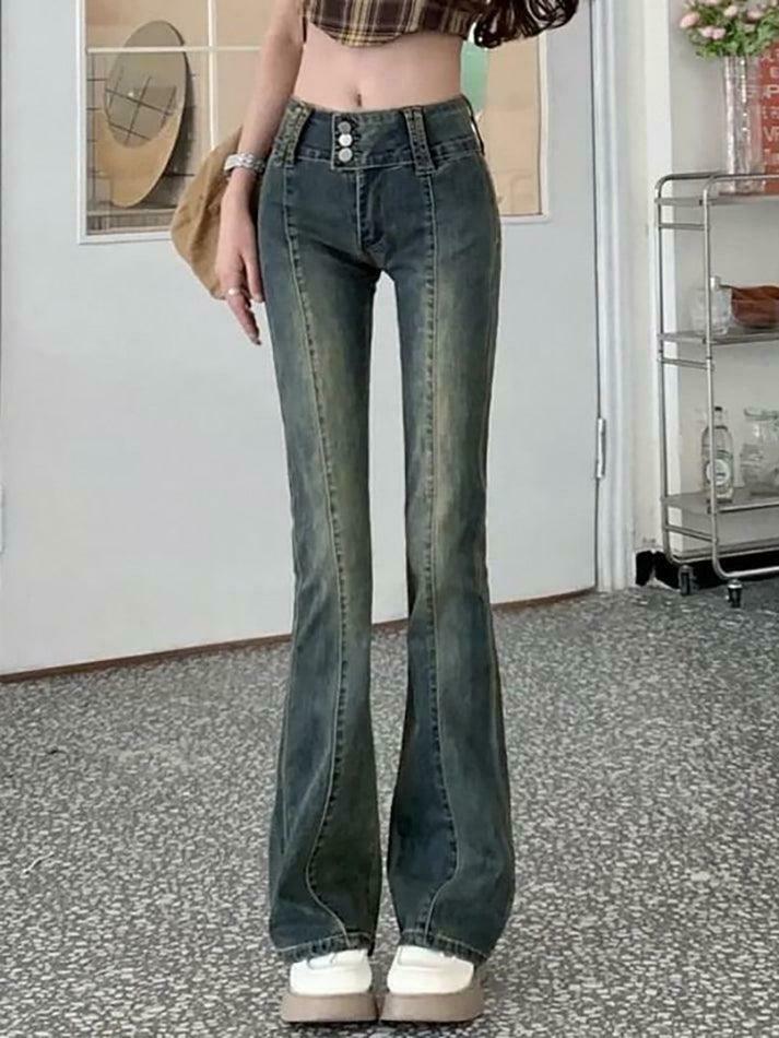 Vintage Washed Boot-Cut Jeans: Y2K Aesthetic Fashion - Coquette & Grunge
