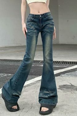 Vintage Washed Boot-Cut Jeans: Y2K Aesthetic Fashion - Coquette & Grunge