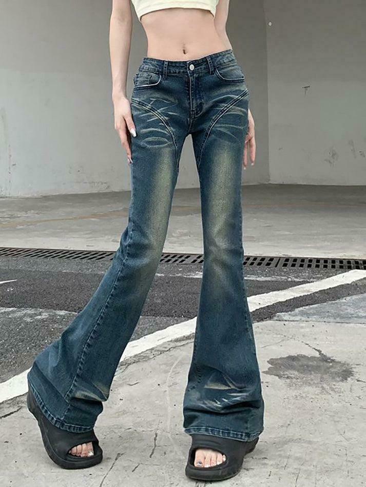 Vintage Washed Boot-Cut Jeans: Y2K Aesthetic Fashion - Coquette & Grunge