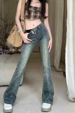 Vintage Washed Boot-Cut Jeans: Y2K Aesthetic Fashion - Coquette & Grunge