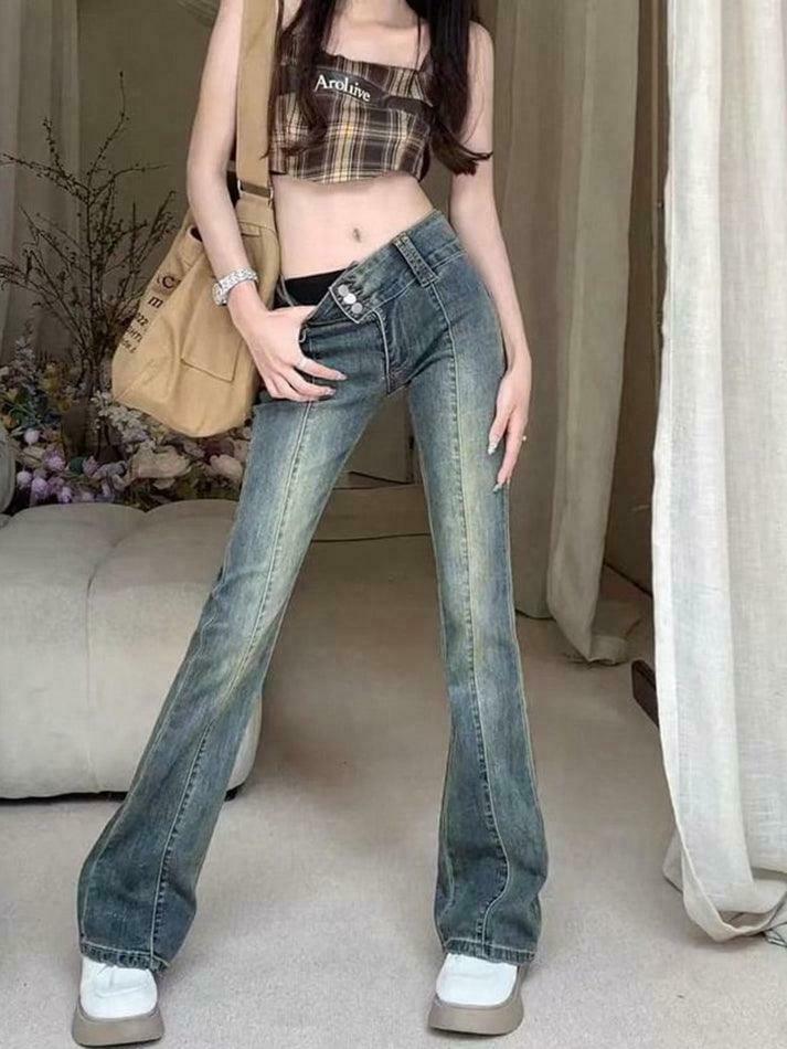 Vintage Washed Boot-Cut Jeans: Y2K Aesthetic Fashion - Coquette & Grunge