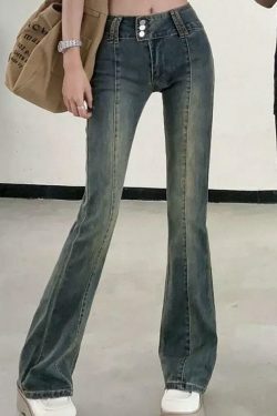 Vintage Washed Boot-Cut Jeans: Y2K Aesthetic Fashion - Coquette & Grunge