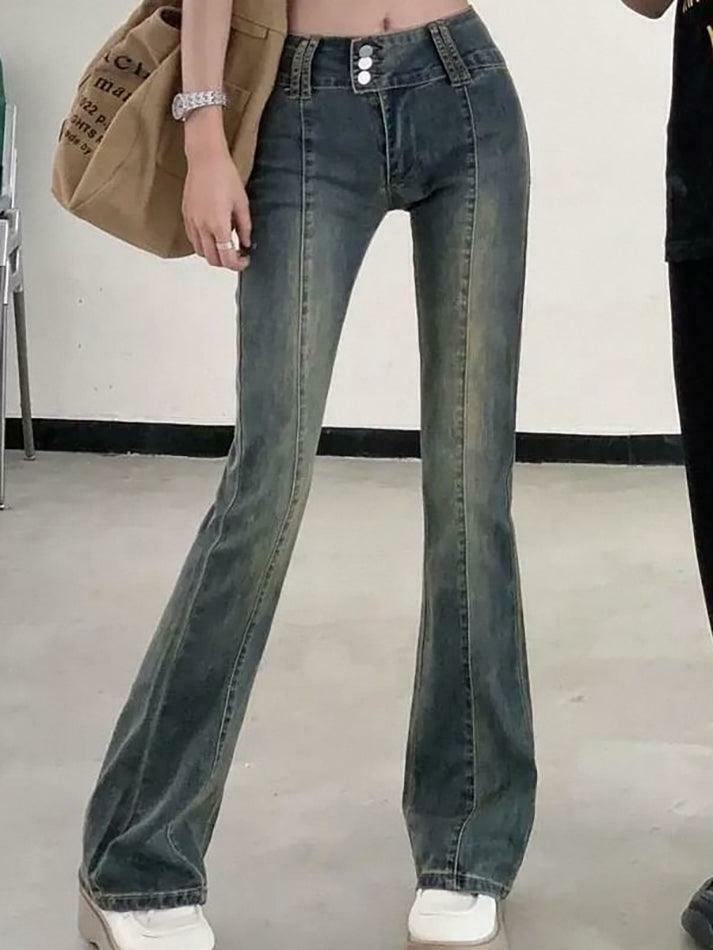 Vintage Washed Boot-Cut Jeans: Y2K Aesthetic Fashion - Coquette & Grunge