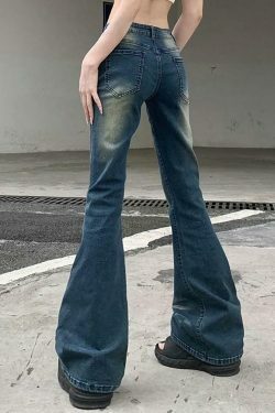 Vintage Washed Boot-Cut Jeans: Y2K Aesthetic Fashion - Coquette & Grunge