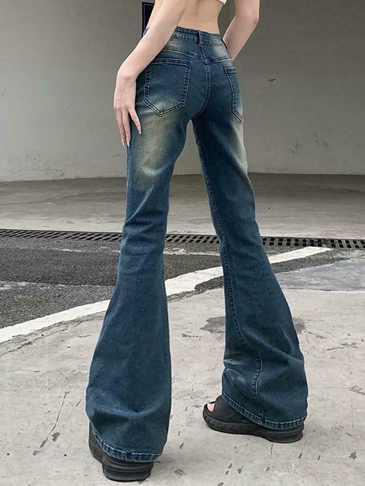 Vintage Washed Boot-Cut Jeans: Y2K Aesthetic Fashion - Coquette & Grunge