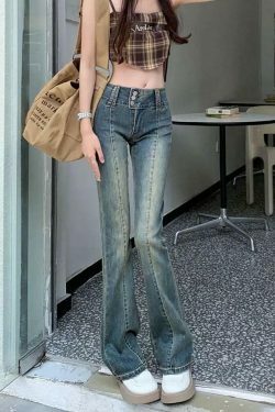 Vintage Washed Boot-Cut Jeans: Y2K Aesthetic Fashion - Coquette & Grunge