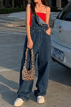 Vintage Washed Boyfriend Denim Overall - Y2K Fashion Staple for Women's Coquette Aesthetic
